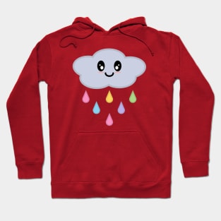 Kawaii Cute Rainbow Raindrop Rain Cloud in Pink Hoodie